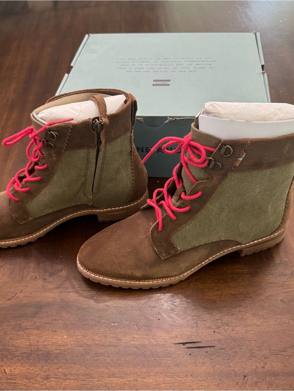 TOMS Nolita Brown & Dusty Olive Lace-Up Ankle Boots - Picture 3 of 10